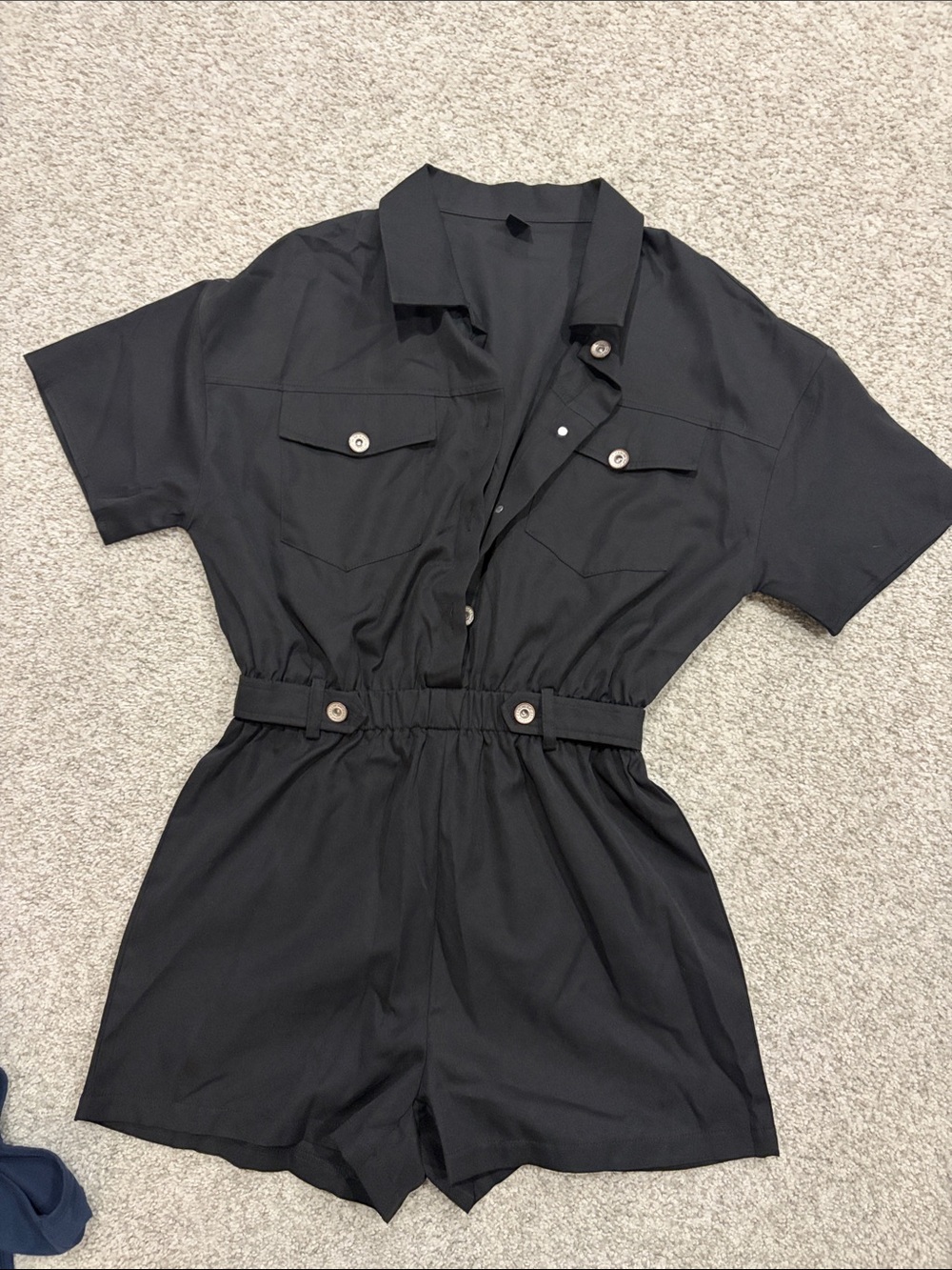 SHEIN Black Short-Sleeve Utility Romper with Belted Waist